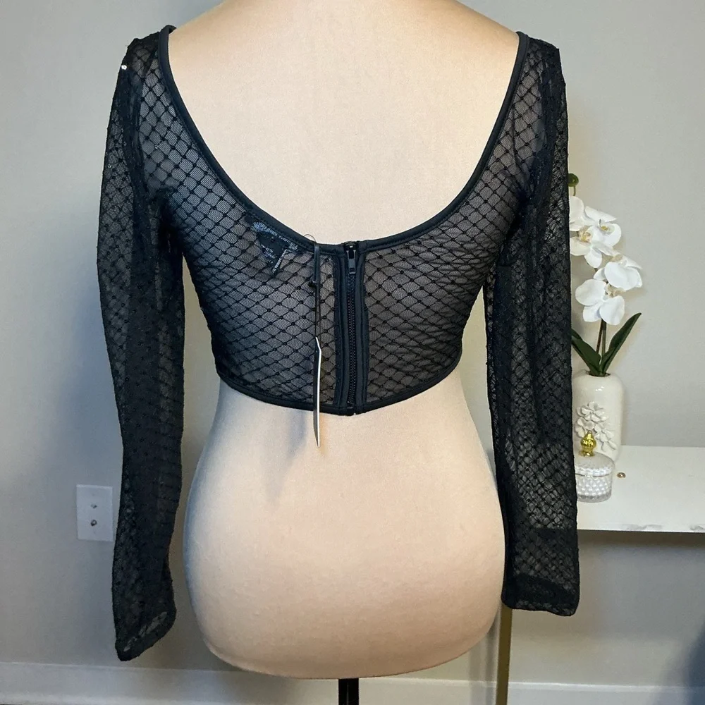 Black Sheer Long Sleeve Corset Top - Picture 3 of 7
